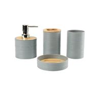 Waved Pattern Bathroom Organizers Set 4PCS Storage With Natural Bamboos Lid Without Drilling Installation Bamboos Bathroom Storage Set