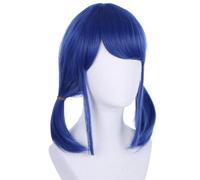 WAVELNM Dark Blue Wig for Kids with Bangs, Short Navy Blue Wig for Kids with Two Braids, Blue Straight Wig for Girls, Cosplay Wig for Kids, Synthetic Hair Wigs with Wig Cap