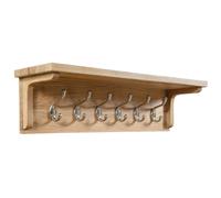 Waverly Oak Coat Rack 6 Hooks Hanger | Wooden Wall Mounted Storage Unit with Shelf in Light Oak Finish