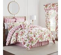 Waverly Soft Reversible Floral 4 Piece Bedding Comforter Set, Cotton, Berry, Queen