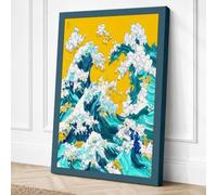 Waves Against Gold Coastal Canvas Wall Art Print 24x16 Inch