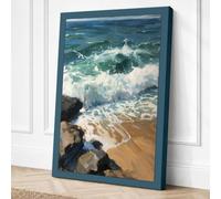 Waves Against Stone Coastal Canvas Wall Art Print 18x12 Inch
