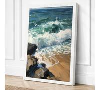 Waves Against Stone Coastal Canvas Wall Art Print 24x16 Inch