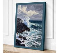 Waves Against Stone Coastal Canvas Wall Art Print 30x20 Inch