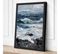 Waves Against Stone Coastal Canvas Wall Art Print 36x24 Inch