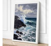 Waves Against Stone Coastal Canvas Wall Art Print 36x24 Inch