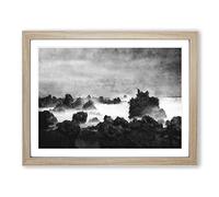 Waves Against The Rock Painting Modern Art Framed Print | A2 Oak Framed Wall Art | Ready to Hang | Modern Nautical Picture | Living Room Bedroom Lounge Office