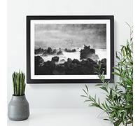 Waves Against The Rock Painting Modern Art Framed Wall Art Print, Ready to Hang Picture for Living Room Bedroom Home Office Décor, Black A3 (46 x 34 cm)