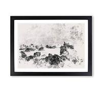 Waves Against The Rock Watercolour Framed Print | A2 Black Framed Wall Art | Ready to Hang | Modern Nautical Picture | Living Room Bedroom Lounge Office
