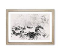 Waves Against The Rock Watercolour Framed Print | A2 Oak Framed Wall Art | Ready to Hang | Modern Nautical Picture | Living Room Bedroom Lounge Office