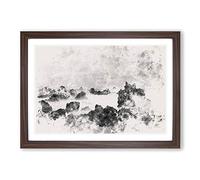 Waves Against The Rock Watercolour Framed Print | A2 Walnut Framed Wall Art | Ready to Hang | Modern Nautical Picture | Living Room Bedroom Lounge Office