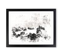 Waves Against The Rock Watercolour Modern Framed Print | A2 Black Framed Wall Art | Ready to Hang | Modern Nautical Picture | Living Room Bedroom Lounge Office