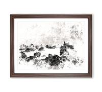 Waves Against The Rock Watercolour Modern Framed Print | A2 Walnut Framed Wall Art | Ready to Hang | Modern Nautical Picture | Living Room Bedroom Lounge Office