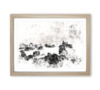 Waves Against The Rock Watercolour Modern Framed Wall Art Print, Ready to Hang Picture for Living Room Bedroom Home Office Décor, Oak A2 (64 x 46 cm)