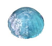 Waves And Boats On The Beach Pattern Shower Cap & Bath Cap For Women,Reversible Oversized Waterproof Shower Caps Large Designed For All Hair Lengths,Elastic Reusable Bathing Hair Cap