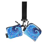 Waves and Colorful Fish Women's Dual Wallets Business Card Cases Compact Size Change Purse Key Holder with Wristlet Strap for Lady 2 Pcs Recto Verso