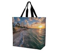 Waves And Sunset Large Tote Bag Reusable for Shopping