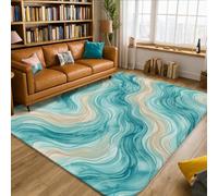 Waves Area Rug, Contemporary Artistic Swirls Lines Spring Teal Low Pile Sponge Home Floor Rectangle Print Carpet Rugs for Living Room Bedroom Classroom College Dorm Decor 5' X 7'
