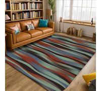 Waves Area Rug, Contemporary Modern Stripes Curves Fall Earthy Low Pile Sponge Indoor Rectangle Carpet Non Shedding Rugs for Living Room Bedroom College Dorm Kitchen Decor 5' X 7'