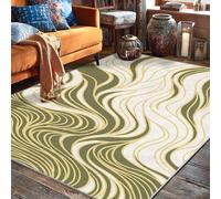 Waves Area Rug, Modern Contemporary Lines Curves None Olive Green Non-Slip Backing Soft Rectangle Carpet Stain Resistant Rugs for Living Room Bedroom Under Table Dining Decor 5' X 7'