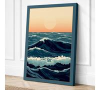 Waves at Golden Hour Coastal Canvas Wall Art Print 24x16 Inch (61 x 41 cm)
