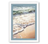 Waves at Golden Hour Coastal Framed Wall Art Print A4 (29.7×21cm) White, Wall Decor for Living Room, Bedroom, Office & Home, Ready to Hang, Art Gift