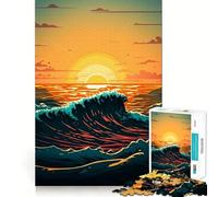 Waves at Ocean Sunset 1000-piece Jigsaw Puzzles Brain Training Fun Tight Interlock No Gaps Bonding Activity for Loved Ones (38x26cm)