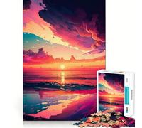 Waves at Ocean Sunset 1000 Piece Jigsaw Puzzles Mind Challenge Toy High Precision Die Cut Amusing Challenge for Waiting Time (38x26cm)
