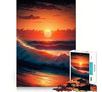 Waves at Ocean Sunset Jigsaw 1000 Pieces Memory Skill Fun Smooth Edge Perfect Interlock Fun-filled Way to Fill Empty Hours (38x26cm)