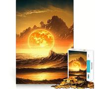 Waves at Ocean Sunset Jigsaw for Teenagers 1000 Pieces Mental Improve Play Uniform Size Precise Pieces Family Fun Night Activity (50x75cm)