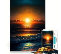 Waves at Ocean Sunset Jigsaw Puzzles 1000 Pieces Focus Boost Fun Laser Cut for Flawless Fit Bonding Activity for Loved Ones (50x75cm)