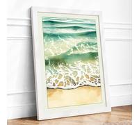 Waves at Tide Coastal Framed Wall Art Print A1 (84.1×59.4cm) White, Wall Decor for Living Room, Bedroom, Office & Home, Ready to Hang, Art Gift