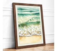 Waves at Tide Coastal Framed Wall Art Print A2 (59.4×42cm) Walnut, Wall Decor for Living Room, Bedroom, Office & Home, Ready to Hang, Art Gift