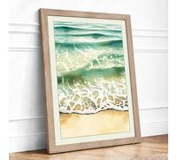Waves at Tide Coastal Framed Wall Art Print A4 (29.7×21cm) Oak, Wall Decor for Living Room, Bedroom, Office & Home, Ready to Hang, Art Gift