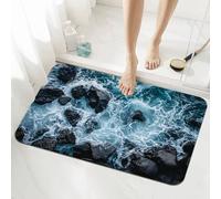 Waves Bath Mat Non Slip 60x90cm, Quick-drying Bathroom Shower Floor Mat, Super Absorbent Carpet, Indoor Rugs Easy to Clean Washable Rug for Bedroom, Living Room, Kitchen, Toilet, Door, Bathtub 5-1196