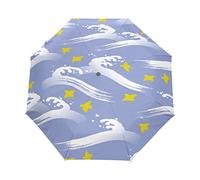 Waves Bird Artistic Cute Umbrella Windproof Automatic Foldable Umbrells Auto Open Close for Men Women Kids