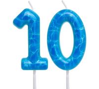 Waves Birthday Candles Blue Ocean Themed 10th Birthday Number Candle Cake Toppers for Under the Sea Themed Beach Pool Party Decorations Supplies