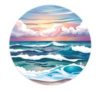 Waves Blue Sky Blue Round Boho Area Rugs - Modern Abstract Carpets for Bedroom Living Room Office Playroom Floor Mat 60cm