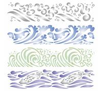 Waves Brand Stencil, 12.7 x 12.7 cm - Sea Ocean Nautical Seashore Reef Border Template for Painting
