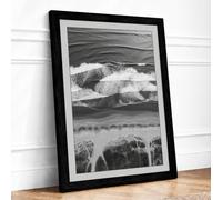 Waves Breaking Coastal Framed Wall Art Print A4 Black