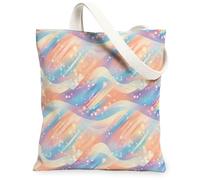 Waves Canvas Tote Bag for Women, Abstract Modern Dots Gradient Summer Pastel Blue Washable Reusable Graphic Tote Bag Ideas, Pastel Blue, 13x15 Inch