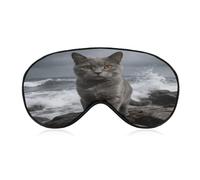 Waves, Cats Sleep Mask Block Light Eye Sleep Shade Cover Comfortable Lightweight Sleeping Blindfold Soft Breathable Night Eye Cover Adjustable Band Eye Mask for Men Women