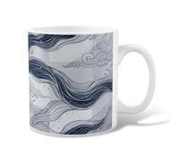 Waves Ceramic Coffee Mug, Abstract Modern Clouds Stars None Navy Novelty Work Drinking Mugs with Handle Ideal for Friends Family Co-Worker Lovers Eldership Senior 11 Oz