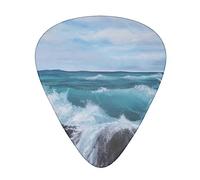 Waves Crash On Stones Printed 12 Pcs Guitar Picks Sampler With Storage Box Bass Picks Thin Medium Heavy Picks For Acoustic Guitar Electric Guitars Ukulele