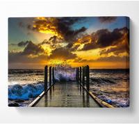 Waves Crashing On The Pier At Sunset Canvas Print Wall Art - Medium 20 X 32 Inches