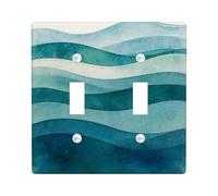 Waves Double Light Switch Cover Plate, Coastal Modern Curves Layers Summer Teal Plastic Standard Size Wall Switch Plates Accents for Home Living Room New Apartment Decor