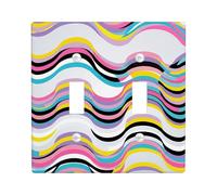 Waves Double Light Switch Cover Plate, Modern Contemporary Color Stripes Curves None Peach Plastic Standard Size Toggle Light Switch Cover for Home Living Room New Apartment Decor