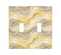 Waves Double Light Switch Cover Plate, Modern Elegant Gold Silver Fall Gold Plastic Standard Size Switch Plate Decorative for Home Living Room New Apartment Decor