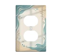 Waves Duplex Outlet Covers Wall Plate, Coastal Natural Sand Birds Summer Blue Plastic Standard Size Wall Plates for Electrical Outlets for New Apartment Home Bedroom Office Decor