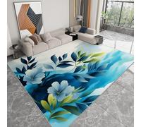 Waves Flowers Leaves Rug for Nursery Kids Room, Soft Blue Area Rug for Girl Boy Bedroom, Non-Slip Washable Indoor Low-Pile Carpet for Playroom Home Decor, 160x230 cm